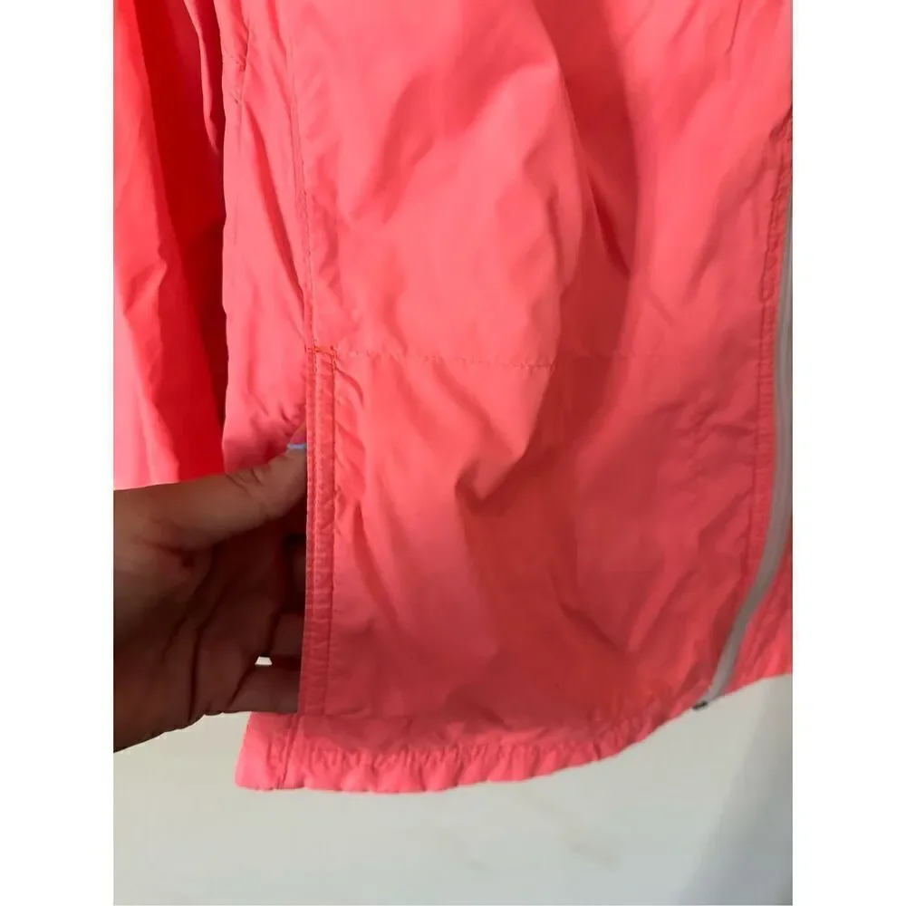Columbia Sportswear Company Neon Coral Lightweight Hooded Windbreaker Rain Jacke